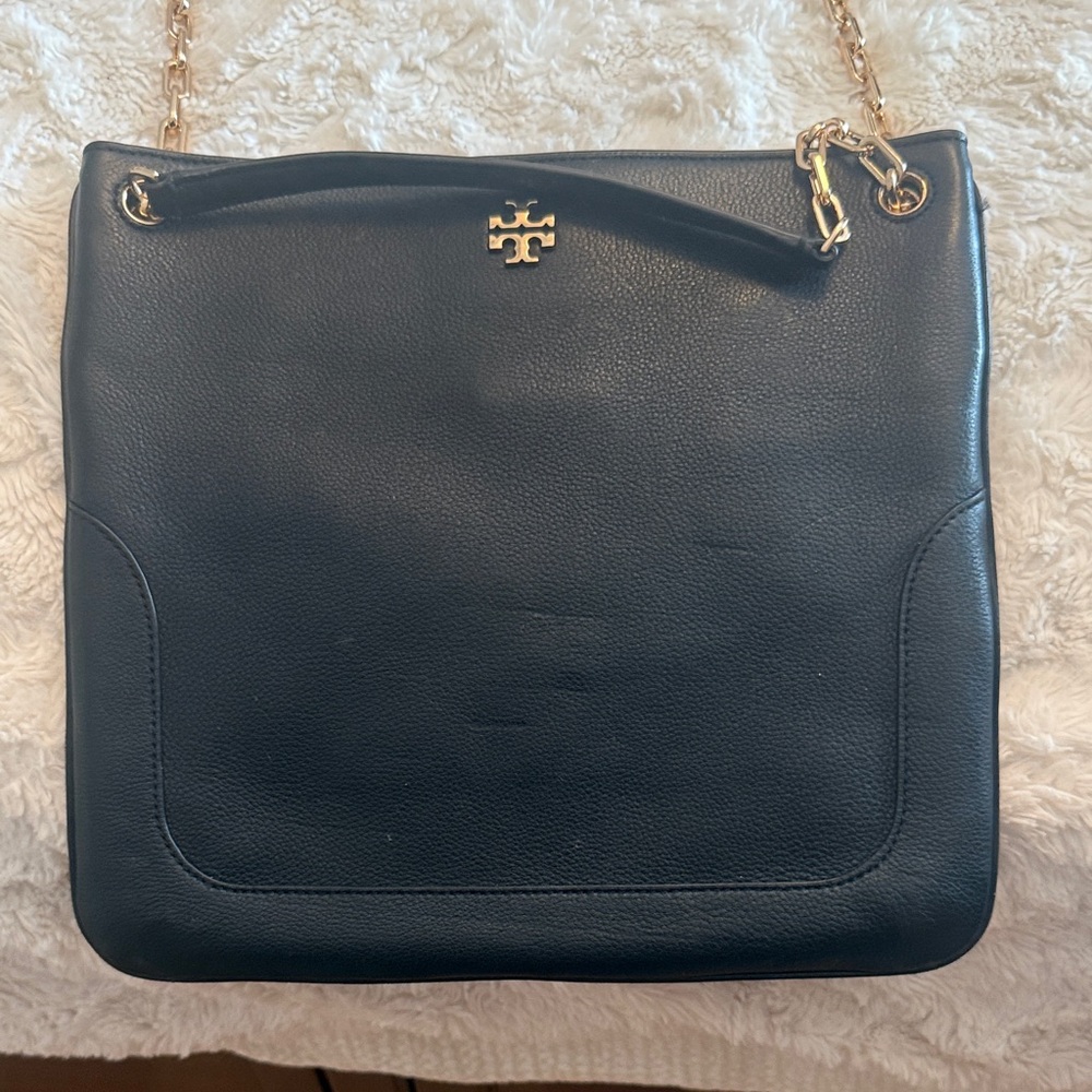 Tory Burch Black Leather Chain-Handle Shoulder Bag with Gold Hardware